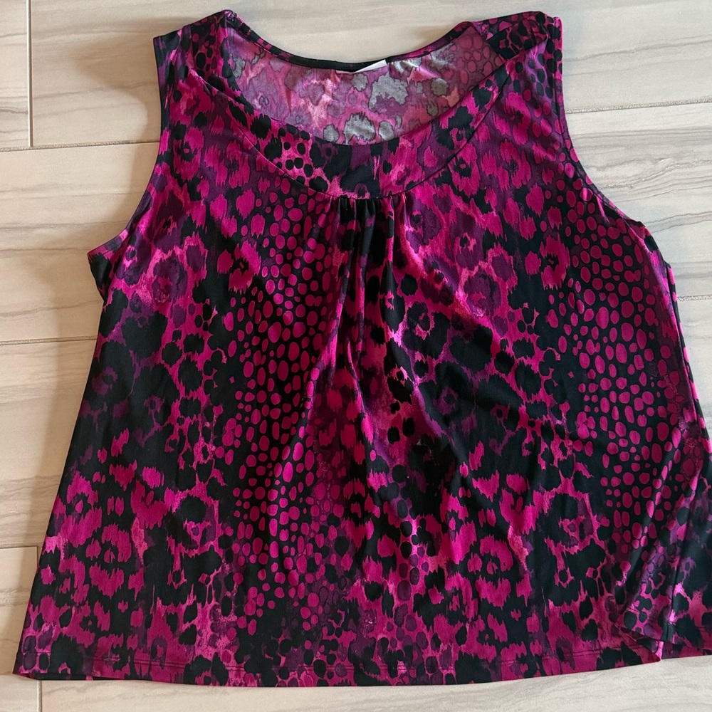 Vibrant Pink and Black Patterned Sleeveless Top